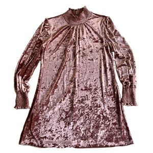 Pink Velvet Long Sleeved Dress